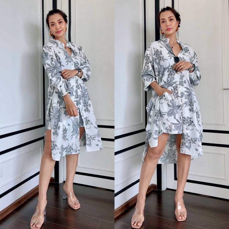 Molly Set ชุดเซ็ทลำลอง เสื้อคอจีนทรงยาว+กางเกงขาสั้น ผ้าไหมอิตาลี ฟรีไซส์  50“ สาวอวบใส่ได้