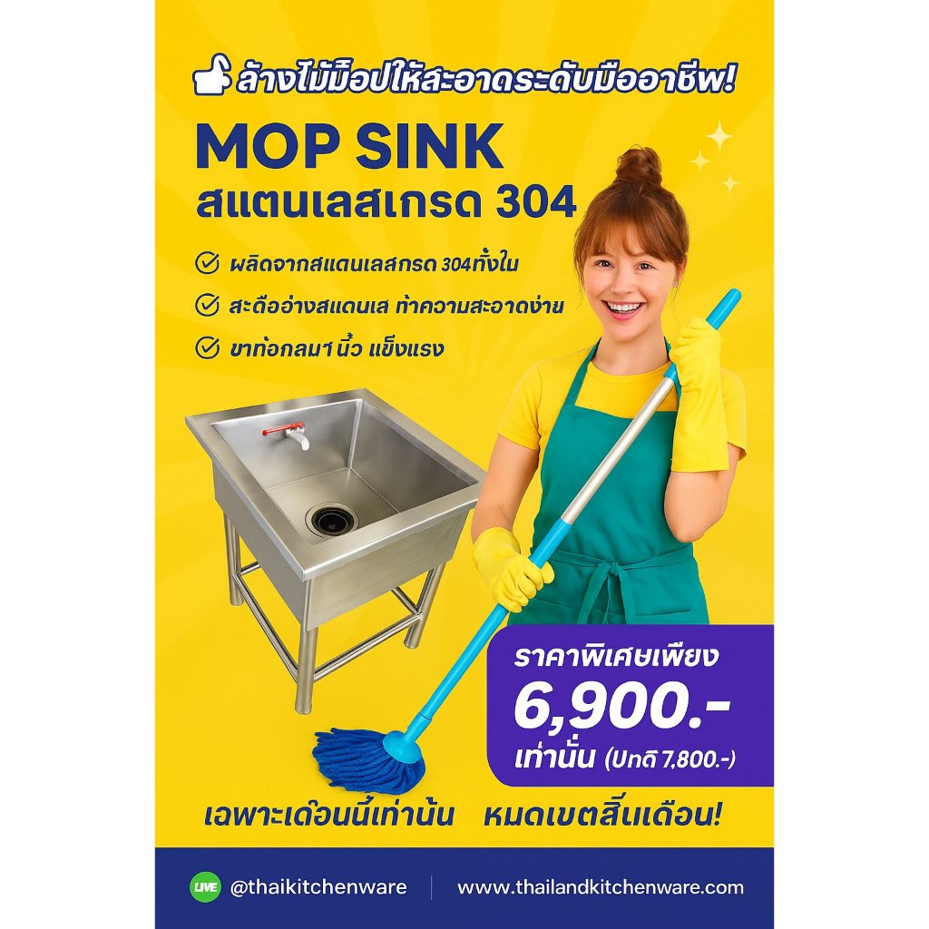 อ่างล้างไม้ม็อปสเตนเลส ขนาด 500*600*600 มม