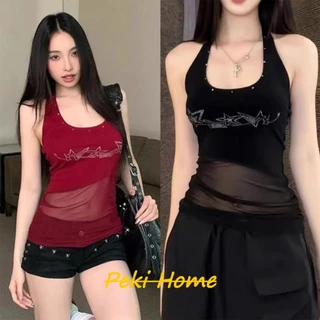 เสื้อสายเดี่ยวคล้องคอประดับเพชร สไตล์หรูเซ็กซี่