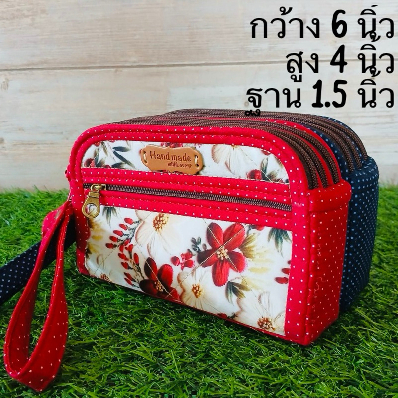 กระเป๋าสตางค์คล้องมือ4ซิป ขนาด6x4x1.5นิ้ว ลายดอกไม้สวยงาม