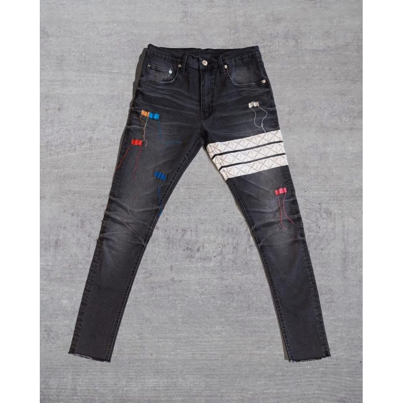 ✅พร้อมส่ง ของแท้ล้าน%✅ Holdem holdem Black♠️♣️ Zig Zag Black Wased denim jeans