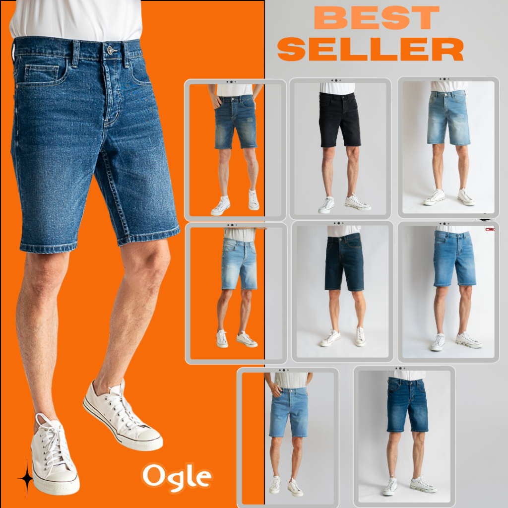 กางเกงยีนส์ขาสั้นผู้ชาย ยีนส์ผ้ายืด กางเกงยีนส์ขากรเะบอก หลายสี ทรงสวย คุณภาพพรีเมื่ยม Ogle 613002