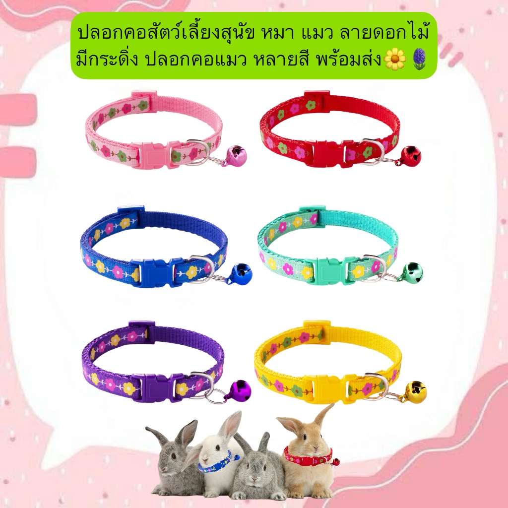 BN-561 🌼 ปลอกคอลายดอกไม้สำหรับสัตว์เลี้ยง พร้อมกระดิ่งน่ารัก เพิ่มความสดใสให้น้องหมา น้องแมวของคุณ พร้อมส่ง