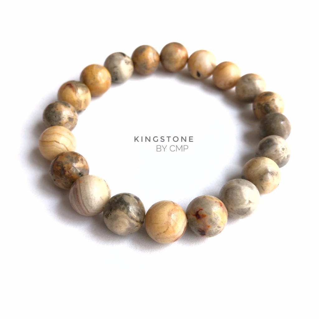 กำไลหินแท้ เครซี่เลซอาเกต ช่วยนำเสียงหัวเราะมาสู่ผู้ถือครอง ช่วยดูดซับความเจ็บปวดทางอารมณ์ 8 10 มม CRAZY LACE AGATE