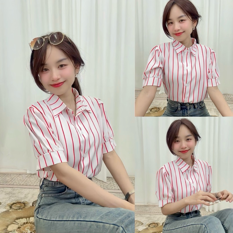 เสื้อเชิ้ตผู้หญิงลายริ้ว รุ่น Shikku Shirt - รูปที่ 3