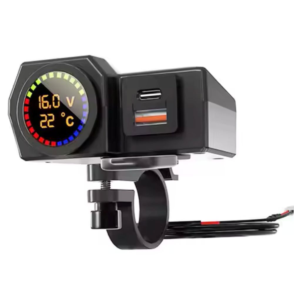 gpsdd Port USB คู่แบบชาร์จเร็ว สำหรับรถมอเตอร์ไซค์ มีไฟแสดงแรงดันและแสดงอุณหภูมิ