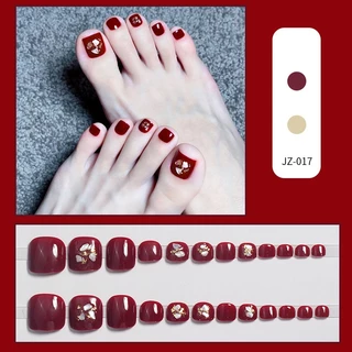 Luxnail FN47 เล็บเท้าปลอมสำเร็จรูปสีลูกแก้วขนาดฟรีไซส์มี 24 ชิ้น เล็บเท้าเจลสำเร็จรูป เล็บเท้าปลอมโทนสีชมพูแดง