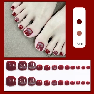 Luxnail FN47 เล็บเท้าปลอมสำเร็จรูปสีลูกแก้วขนาดฟรีไซส์มี 24 ชิ้น เล็บเท้าเจลสำเร็จรูป เล็บเท้าปลอมโทนสีชมพูแดง