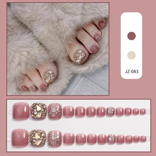 Luxnail FN47 เล็บเท้าปลอมสำเร็จรูปสีลูกแก้วขนาดฟรีไซส์มี 24 ชิ้น เล็บเท้าเจลสำเร็จรูป เล็บเท้าปลอมโทนสีชมพูแดง