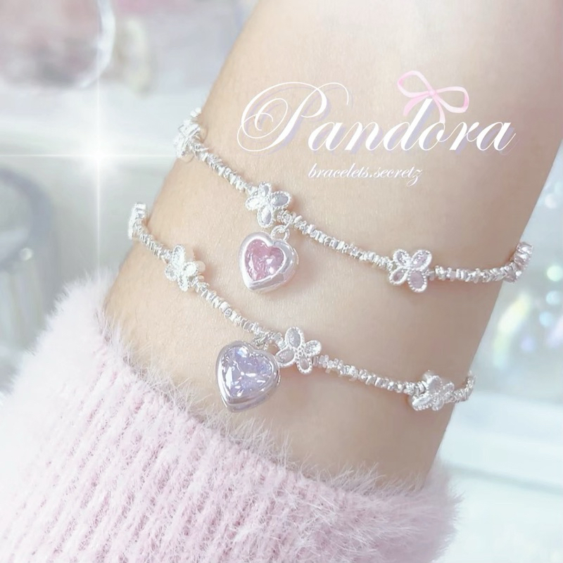 ลด80฿🪞 New ~  Pandoraa  🎀🩷โค้ดหน้าร้าน🎀🩷 สร้อยข้อมือผีเสื้อชุบเงินแท้92.5%  หัวใจ ชมพู ม่วง (135) เครื่องประดับ - รูปที่ 4