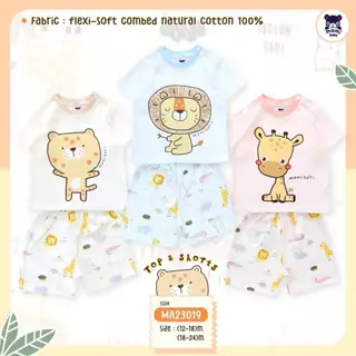 𝗠𝗔𝗠𝗜 𝗕𝗔𝗕𝗬 ชุดเซ็ต เสื้้อยืดแขนสั้น กระดุมบ่า กางเกงขาสั้น Size: 3-6M 6-12M