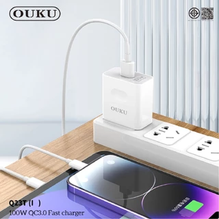 ชุดชาร์จเร็วคุณภาพดี จ่ายไฟ 100W OUKU Q23T หัวชาร์จปลั๊กขากลม 1พอร์ต USB-A to Micro/Type-C/iOS