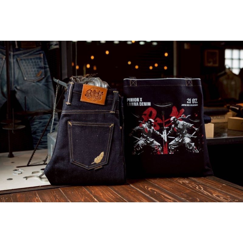 Pinion X LANNA DENIM pinion denim 21oz indigo x Snow รุ่น🥷นินจามีทรงกะบอกเล็กslimและกะบอกตรงstraight