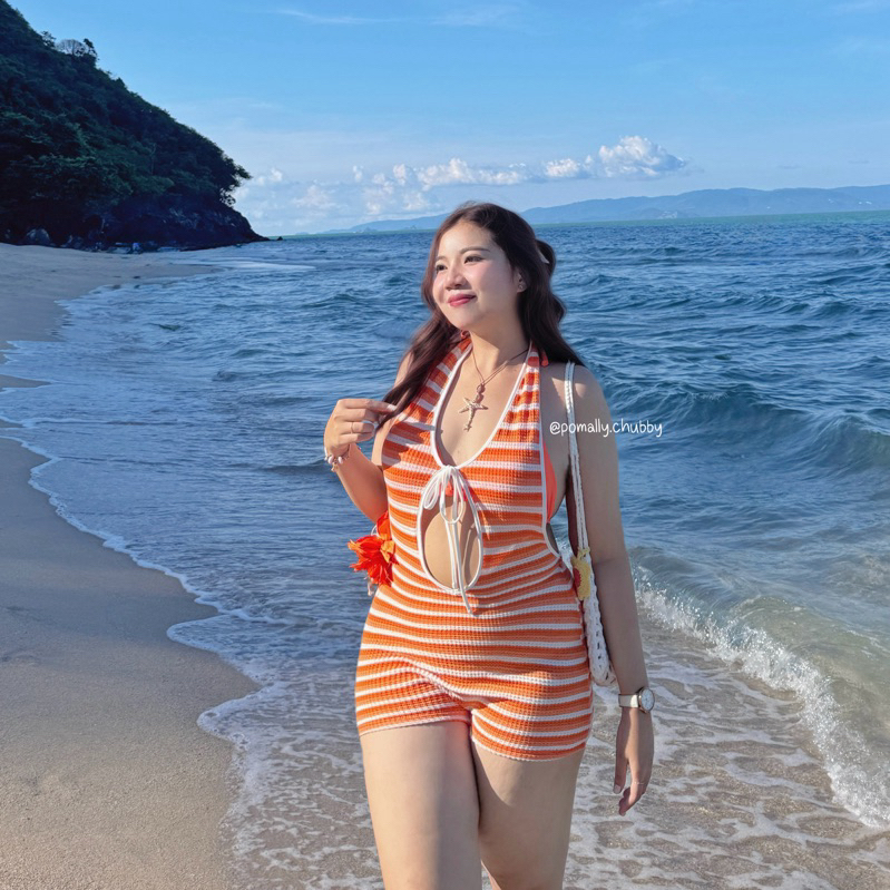 Cara Bodysuit🍊| ชุดคลุมชุดว่ายน้ำสาวอวบ รอบอก36-50” ผ้าถักไหมพรม ชุดใส่ไปทะเลสาวอวบ