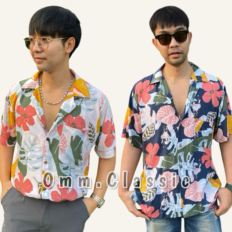 เสื้อฮาวายผ้านิ่ม(สปันเรยอน)ลายดอกไม้หวาน