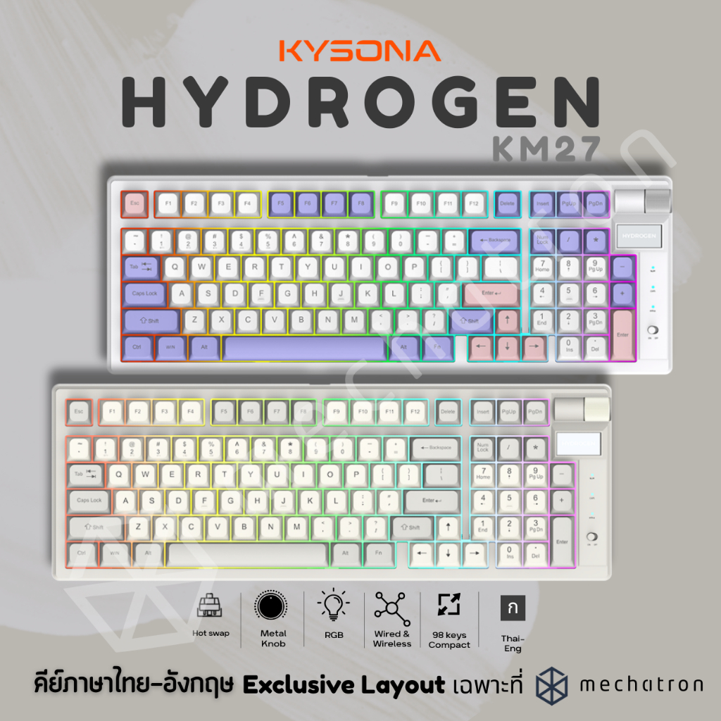 Kysona KM27 98 keys Mechanical Keyboard เมคานิคอลคีย์บอร์ด ภาษาไทย ไร้สาย Hot-Swap มี Knob ไฟ RGB