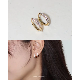 A.piece ต่างหูห่วง Everyday Luxe collection (waterproof) : [stainless steel] Dainty crystal one-touch