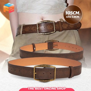 เข็มขัดหนัง PU พิมพ์ลาย Y2K เข็มขัดสไตล์วินเทจ เข็มขัดหนังเค…