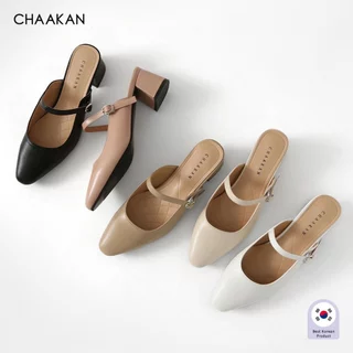 CHAAKAN [นำเข้าเกาหลี 100%] Orche Strap Mule รองเท้าเปิดส้นผู้หญิง ส้น 5ซม. ใส่ถอดง่ายไม่ต้องปลดเข็มขัด ไม่กัดหลังเท้า