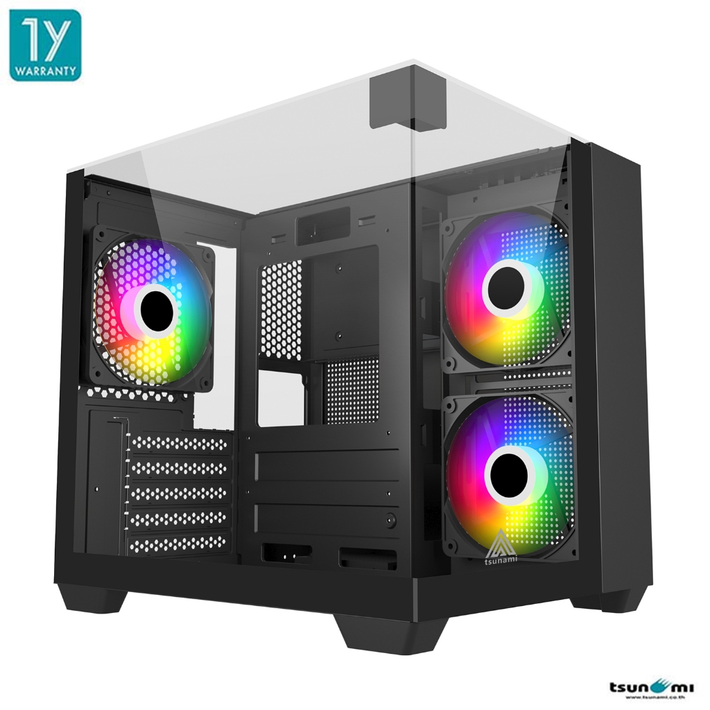 เคสคอมพิวเตอร์ Tsunami Adventure X View Pro Panorama Tempered Glass M-ATX Gaming Case + RGB Cooling Fan x3 ประกัน 1 ปี