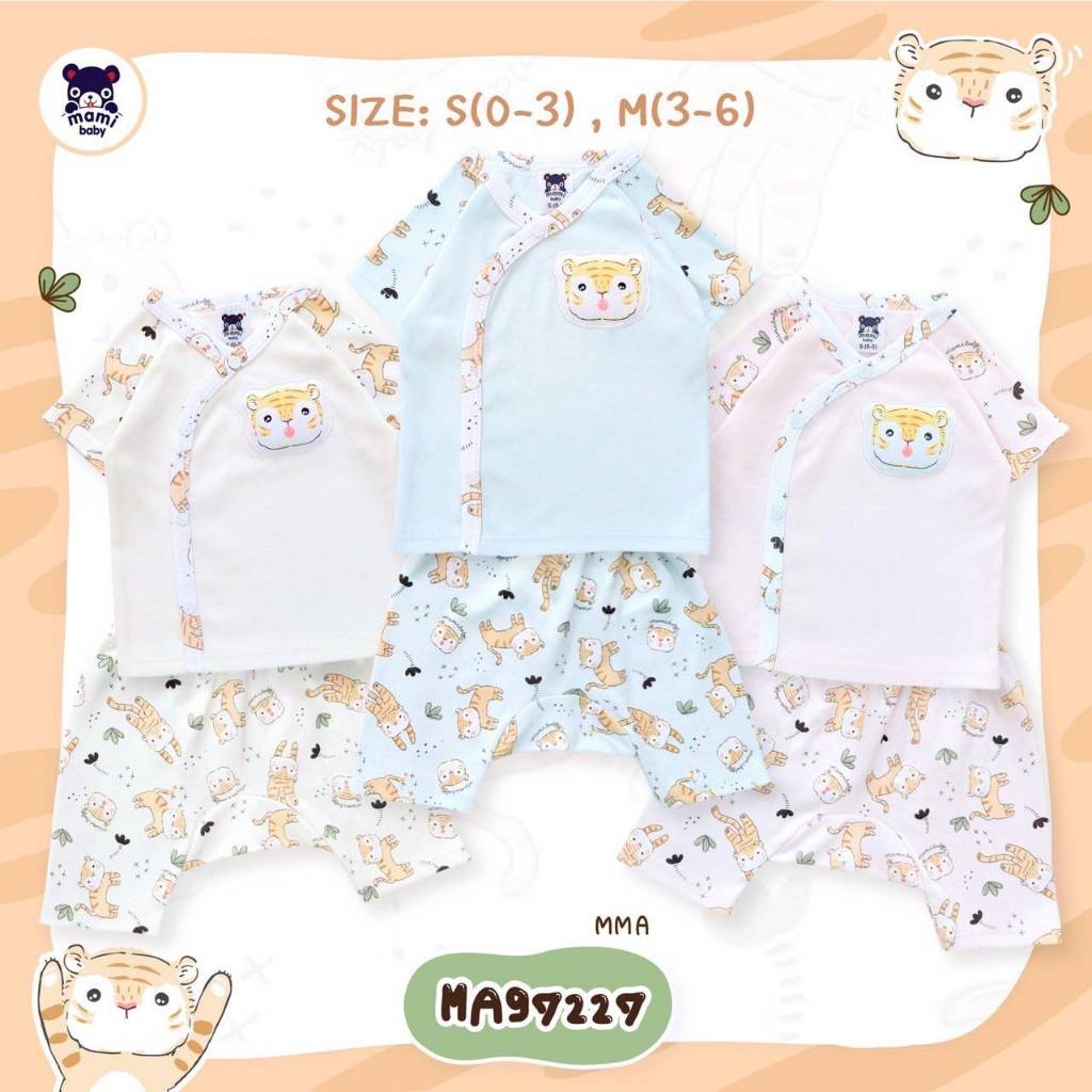 Mami baby เสื้อเด็กอ่อนกระดุมสแน๊ป + กางเกง (0-3M, 3-6M)