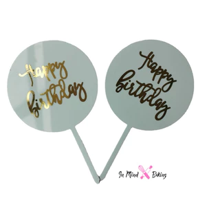 ป้ายวันเกิด ป้ายปักเค้กอะคริลิค ป้ายhappy birthday วงกลม สี Pastel(ใส)