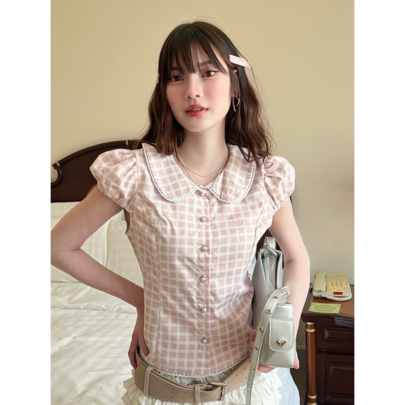 (New in pack) Cintage♡ CT2054 เสื้อจั้มแขนlunar8947 💖 สี Milk check(lunar) Size S/M/L