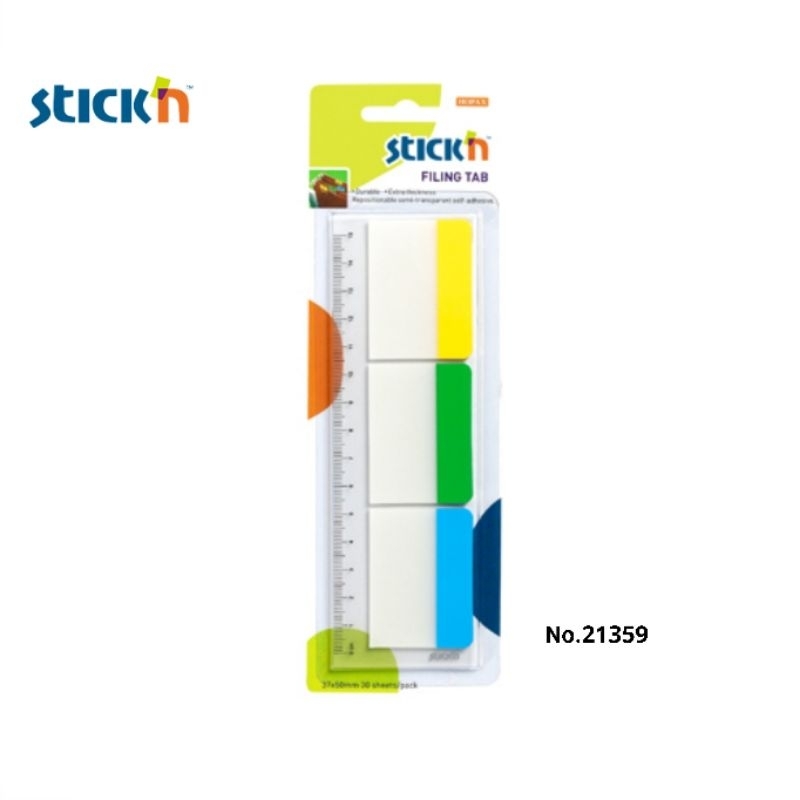 Stick'n Filing Tabs ฟิล์มอินเด็กซ์ No.21359 ขนาด 3.7x5 ซม. (บรรจุ 10 แผ่น/สี, 3 สี/แพ็ค)
