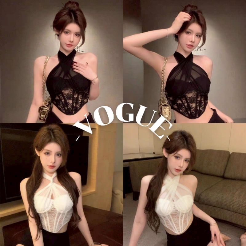 Vogue🌟พร้อมส่ง🌟 เสื้อกล้าม คล้องคอ สีพื้น มีฟองน้ำเซ็กซี่ไม่ไหว (FYL245)