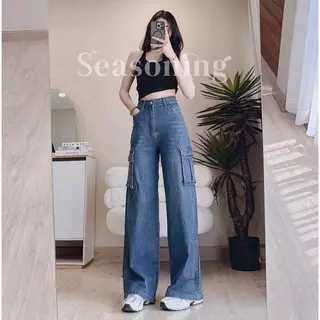 [ใช้โค้ดส่วนลดได้] * ยาว 41-42" * SEASONING รุ่น CARGO กางเกงยีนส์ [ผ้ายืด] มีไซส์ S-7XL ขากระบอกใหญ่