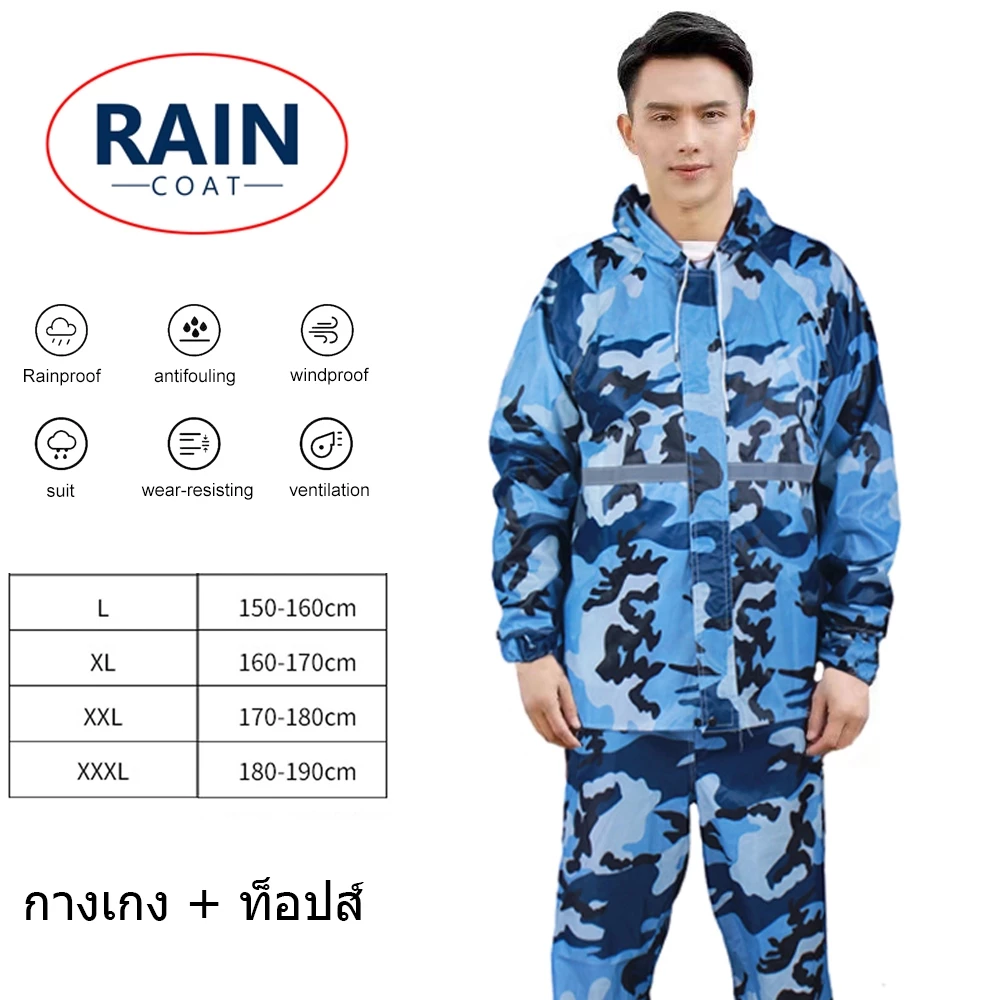 ชุดกันฝน เสื้อ+กางเกง ชิ้นเดียว สีกรมท่า หมวกติดเสื้อ thumbnail 7