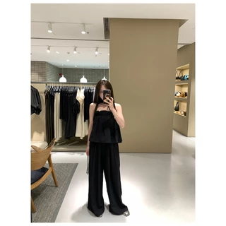 เสื้อครอป เกาะอก สีดำ มีสายคล้องคอแบบติดกระดุมจากด้านหลัง อกสม็อค ผ้าเปลือกไม้ ยับยาก เสื้อเบลาซ์ #8929