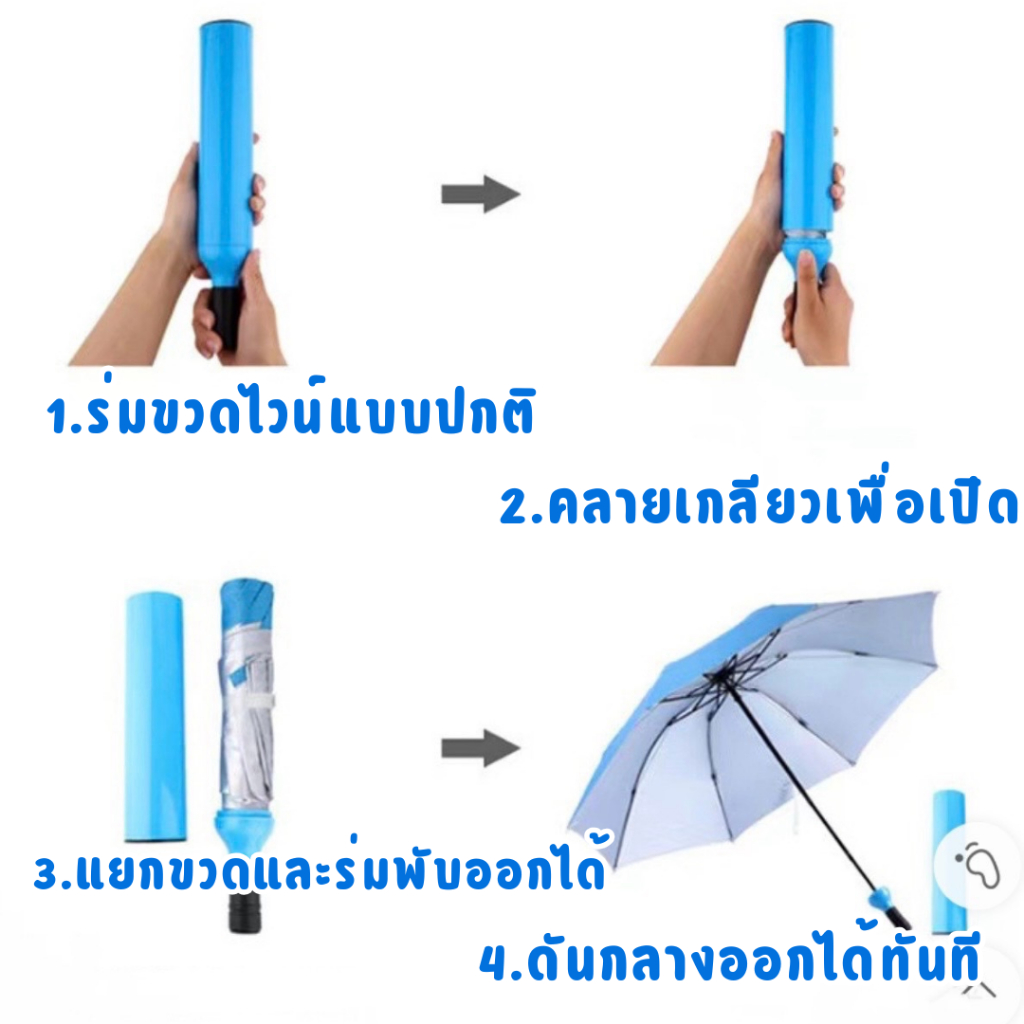 ร่มกันแดด ทรงขวดไวน์ ร่มพับ 3 ตอน กันฝน กันUV พับได้ ร่มกันแดด กันฝน สีสันสวยงาม พร้อมส่ง รูปที่ 2