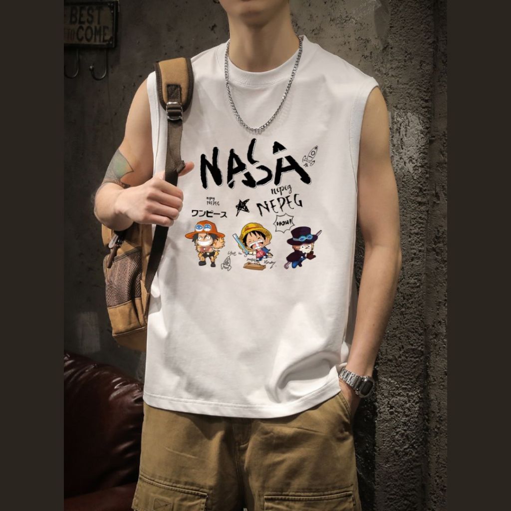 Y-T⚡พร้อมส่ง! ⚡เสื้อแขนกุดoversize-เสื้อกั๊กแขนกุดชาย  พิมพ์ "Luffy wzfu"  ผ้าฝ้าย100% ทรงหลวม แนวสตรีท คุณภาพสูง