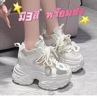 New!!{รุ่นใหม่มาแรง ส้นหนาถึง 9cm } รองเท้าผ้าใบผู้หญิง  แฟช…