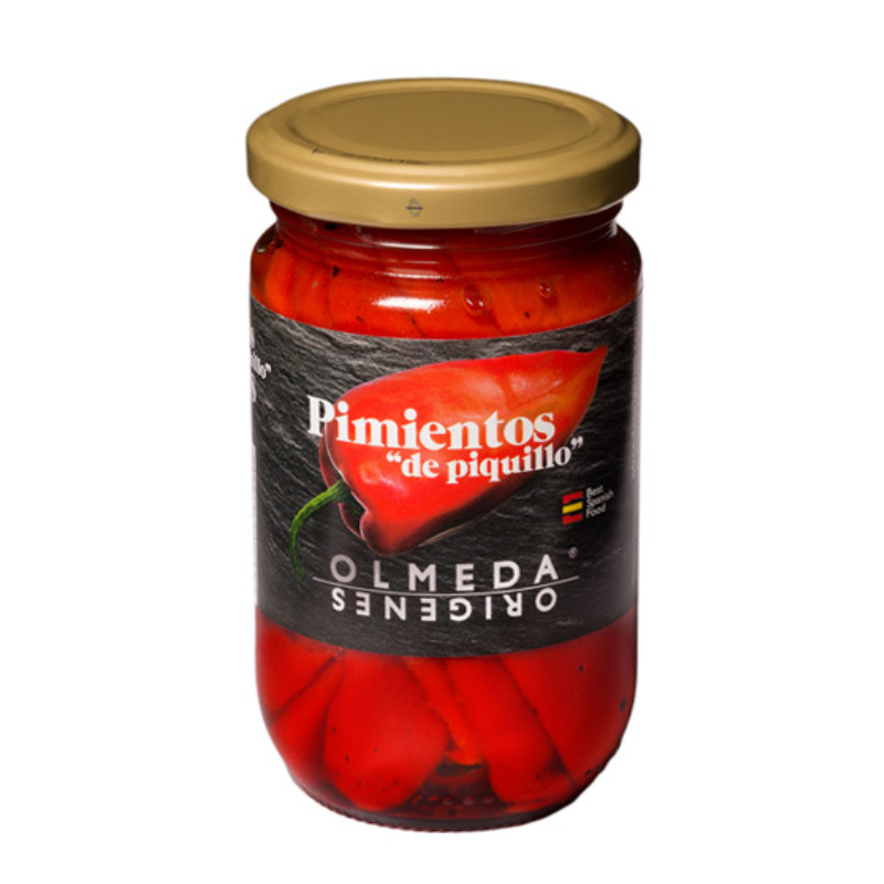 โอลเมด้า พริกหวานสเปนพิควิลโล 12-16 ชิ้นในขวดแก้ว 290 ก. - Piquillo Peppers in Glass 12/16 Pieces 290g Olmeda brand