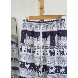 NONGPIN - กางเกงขายาว[ลายน้องแมวแอ่วประตูท่าแพ] กางเกงช้างเชียงใหม่น่ารัก