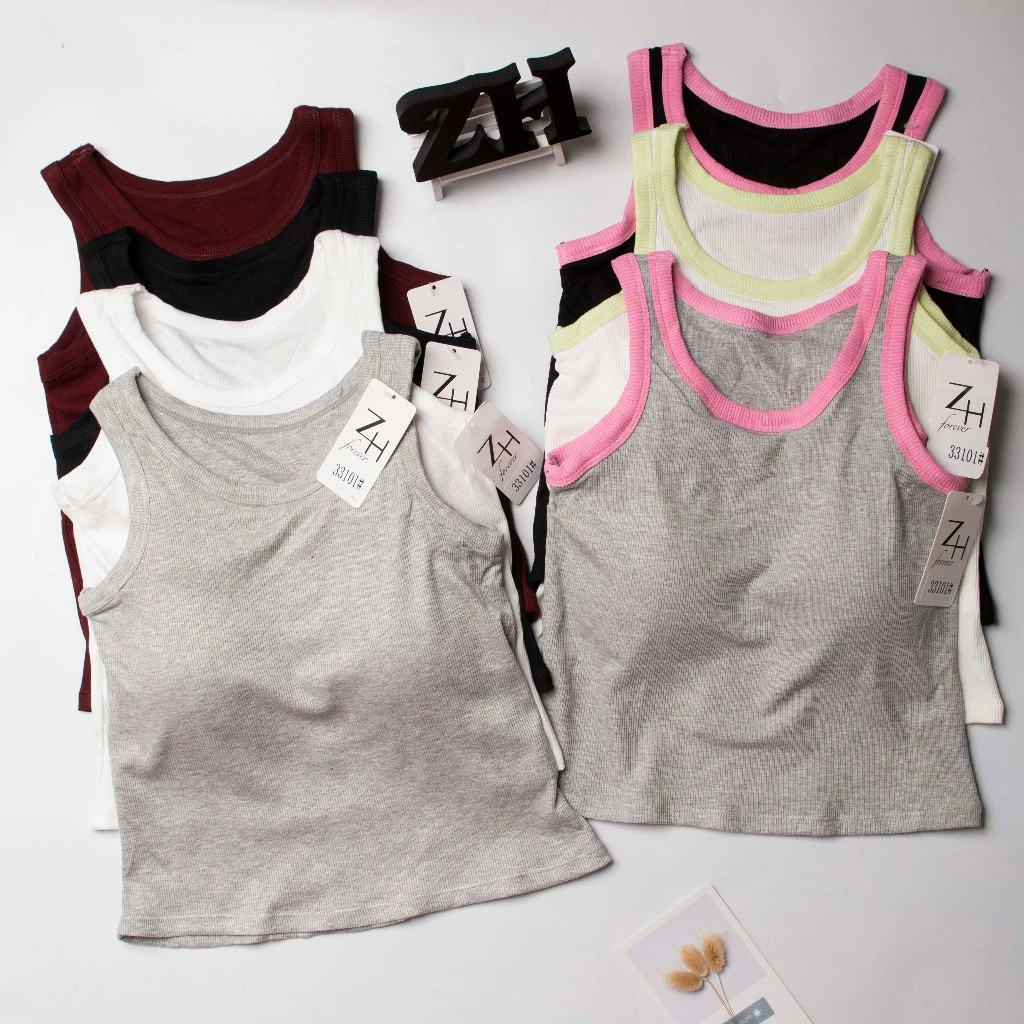 ZH.33101 เสื้อครอปกล้ามฟองน้ำในตัวงานผ้าร่องสำหรับผู้หญิง