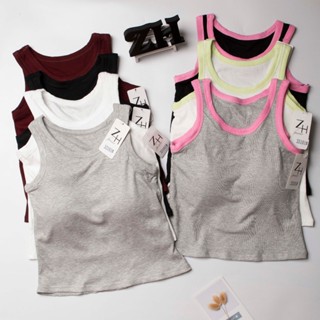 ZH.33101 เสื้อครอปกล้ามฟองน้ำในตัวงานผ้าร่องสำหรับผู้หญิง