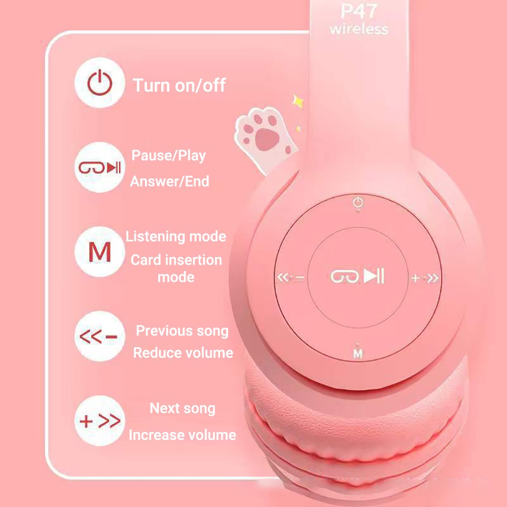 🔥ส่งจากไทย🔥หูฟังบลูทูธไร้สาย P47M Cat Ear สีสันสดใส เบสหนัก เรืองแสง รูปที่ 5