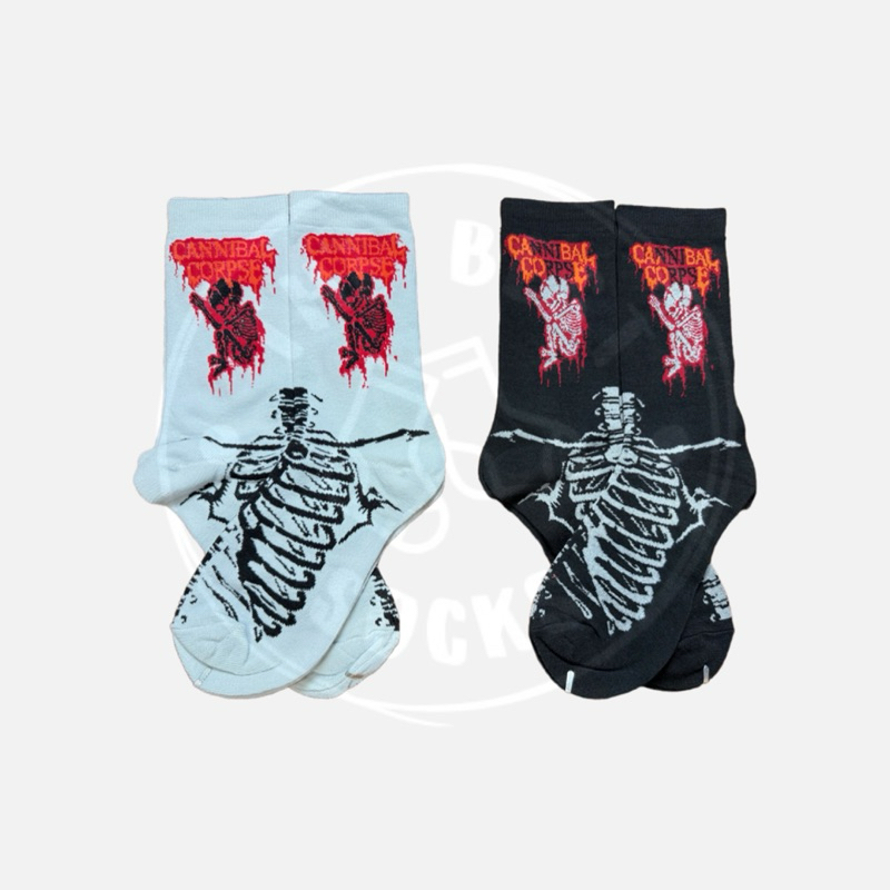 ถุงเท้าสตรีท แฟชั่น ลายCannibel corpse สีพื้น ขาว FREE SIZE