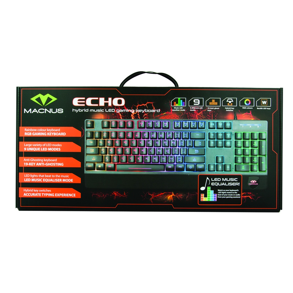 Best Seller!! คีย์บอร์ดเกมส์มิ่ง ยี่ห้อ MACNUS รุ่น ECHO HYBRID MUSIC LED GAMING KEYBOARD