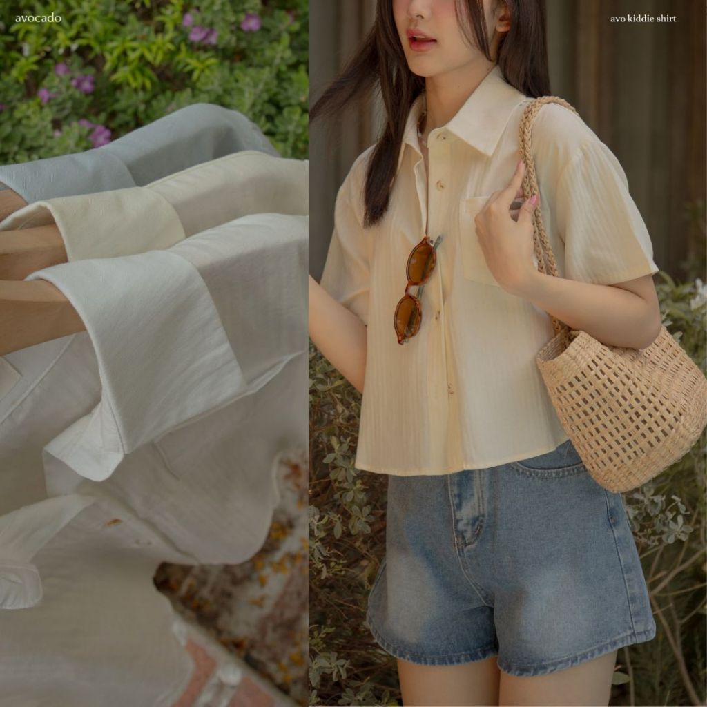 avo kiddie shirt เสื้อเชิ้ตครอปรุ่นใหม่พร้อมเสริฟแล้วค่า รุ่นนี้เป็นผ้า cotton100% ผ้ามีความใส่สบายแน่นอน