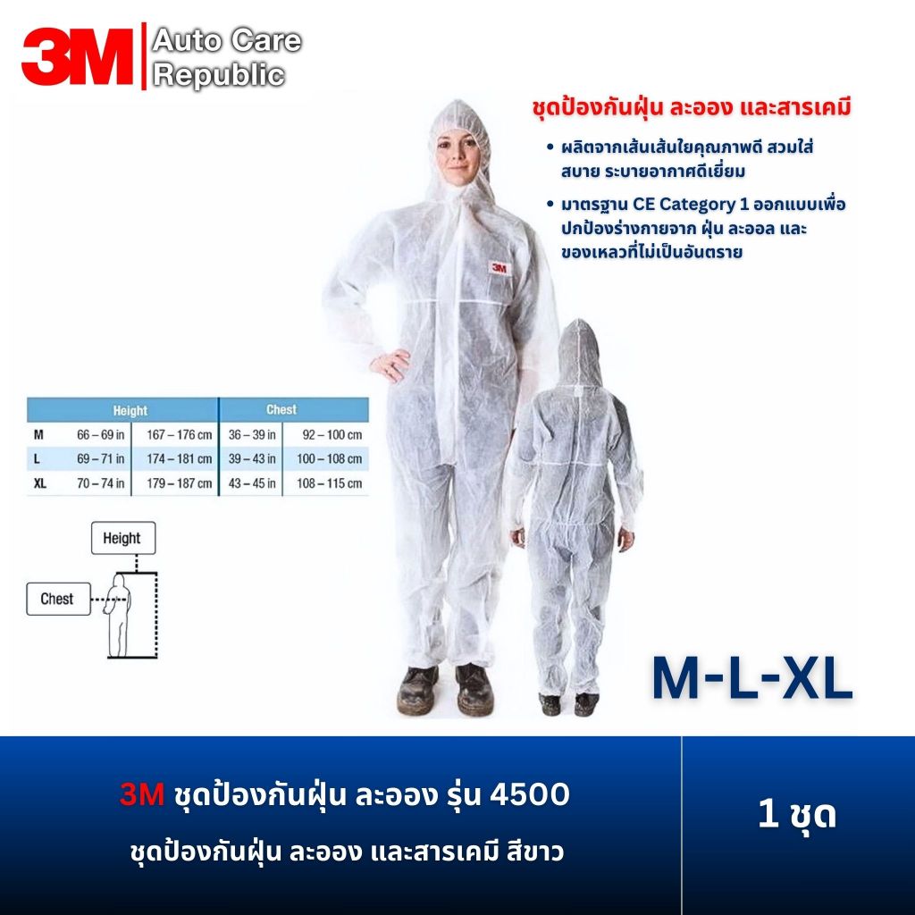 3M ชุดป้องกันฝุ่นละออง ป้องกันสารเคมี รุ่น 4500 ไซส์ M , L , XL (1 ชุด)