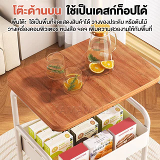 MMM ชั้นวางของ โต๊ะกาแฟ รถเข็นเก็บของ โต๊ะข้างเตียง ชั้นวางของรถเข็น 3ชั้น มีล้อ ทำด้วยไม้ สําหรับวางของ