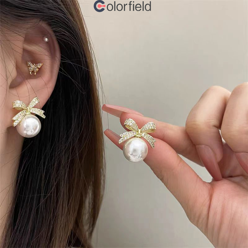 Colorfield ต่างหู โบว์ไข่มุก เกาหลี หวาน หรูหรา สําหรับผู้หญิง ไม่ทําให้แพ้ง่าย ใส่ได้ทุกวันใช้ในชีวิตประจำวัน-COD