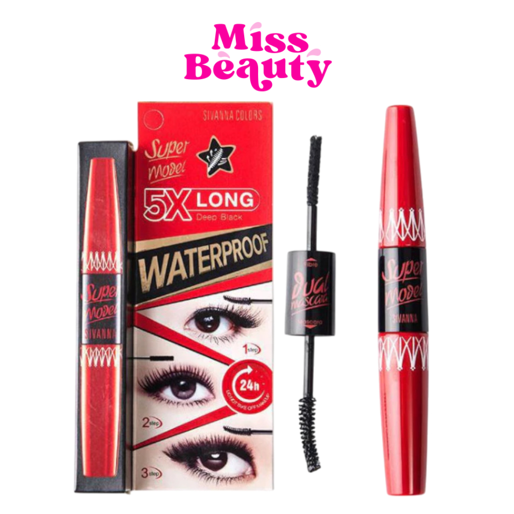 HF893 Sivanna Super Model 5X Long Deep Black Waterproof ซีเวนน่า ซุปเปอร์ 5X ดีพ แบล็ค วอเตอร์พรูฟ มาคาร่า 4.5+1.2 กรัม