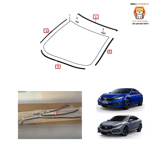 ชุดคิ้วกระจกบังลมหน้า Honda Civic FC FK แท้ศูนย์ ครบชุดทั้งบาน