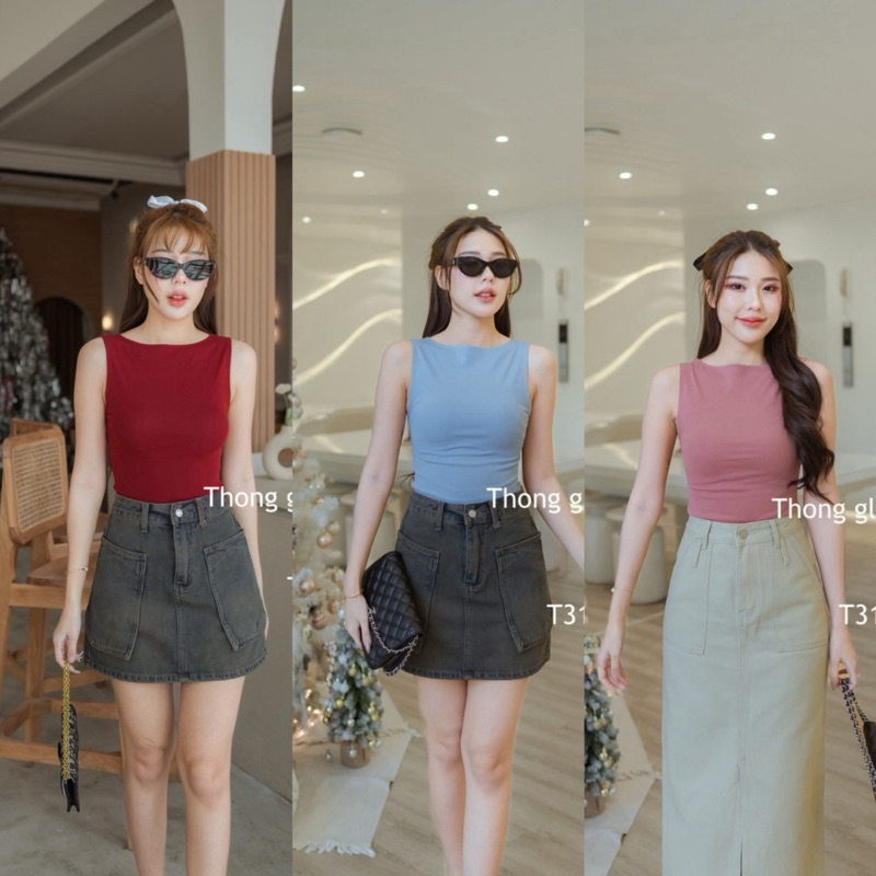 เสื้อกล้าม เสื้อสายเดี่ยว ผ้ายูนิโคล่เนื้อหนาพรีเมี่ยม ทรงคอปาด