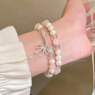 Vogue🌟พร้อมส่ง🌟 กำไรข้อมือลูกปัดลายมัดย้อม สีพาสเทล ยางยืด (BRL-6)